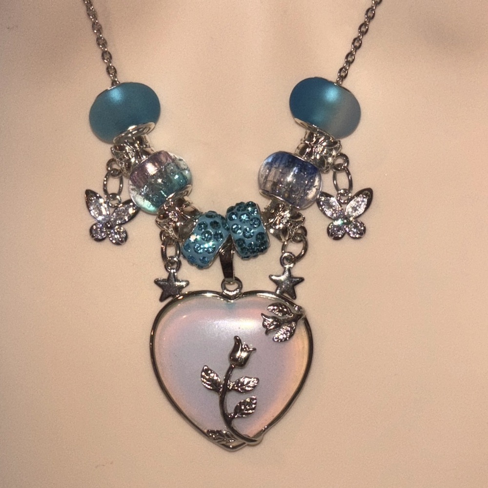 Genuine Opalite Heart Charm Necklace Designed By @windswepttrace